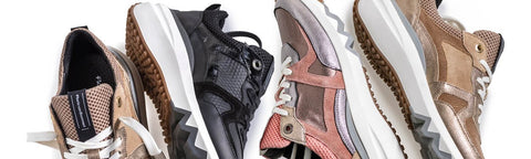 Four athletic Floris van Bommel sneakers arranged side by side on a white background, showing different colourways.